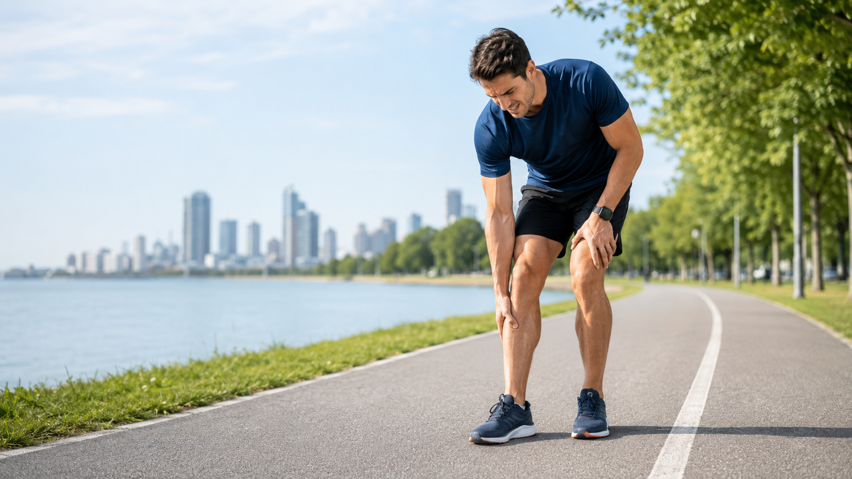 Corredor con dolor durante un entrenamiento de running en Barcelona